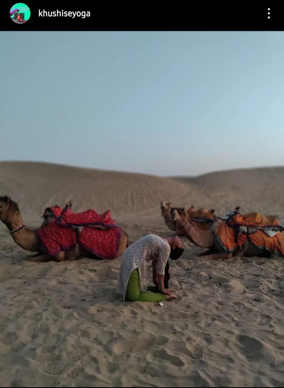 Sunder Bhishnoi's camel pose among camels.