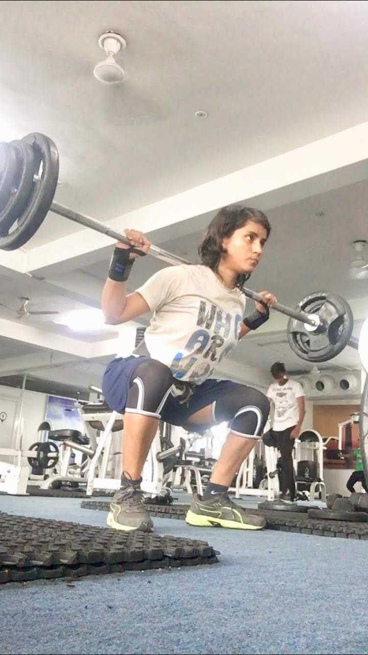 Anushansha working out at her home gym. 